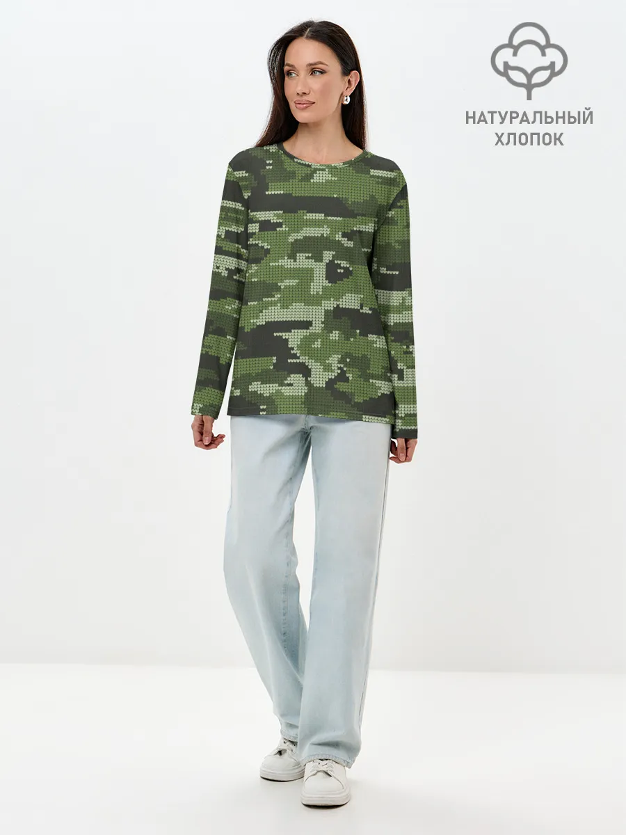 Лонгслив женский. Хлопок / ВЯЗАННЫЙ КАМУФЛЯЖ
