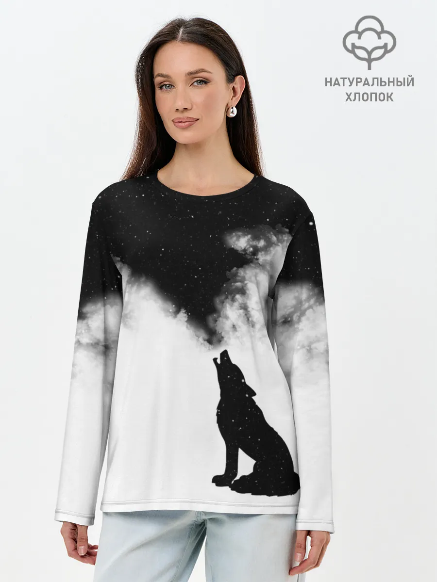 Лонгслив женский. Хлопок / Galaxy wolf