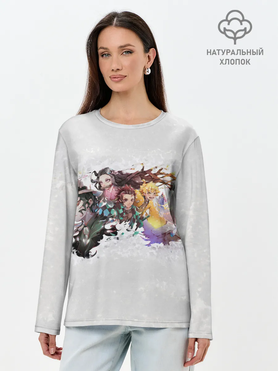 Лонгслив женский. Хлопок / Клинок рассекающий демонов