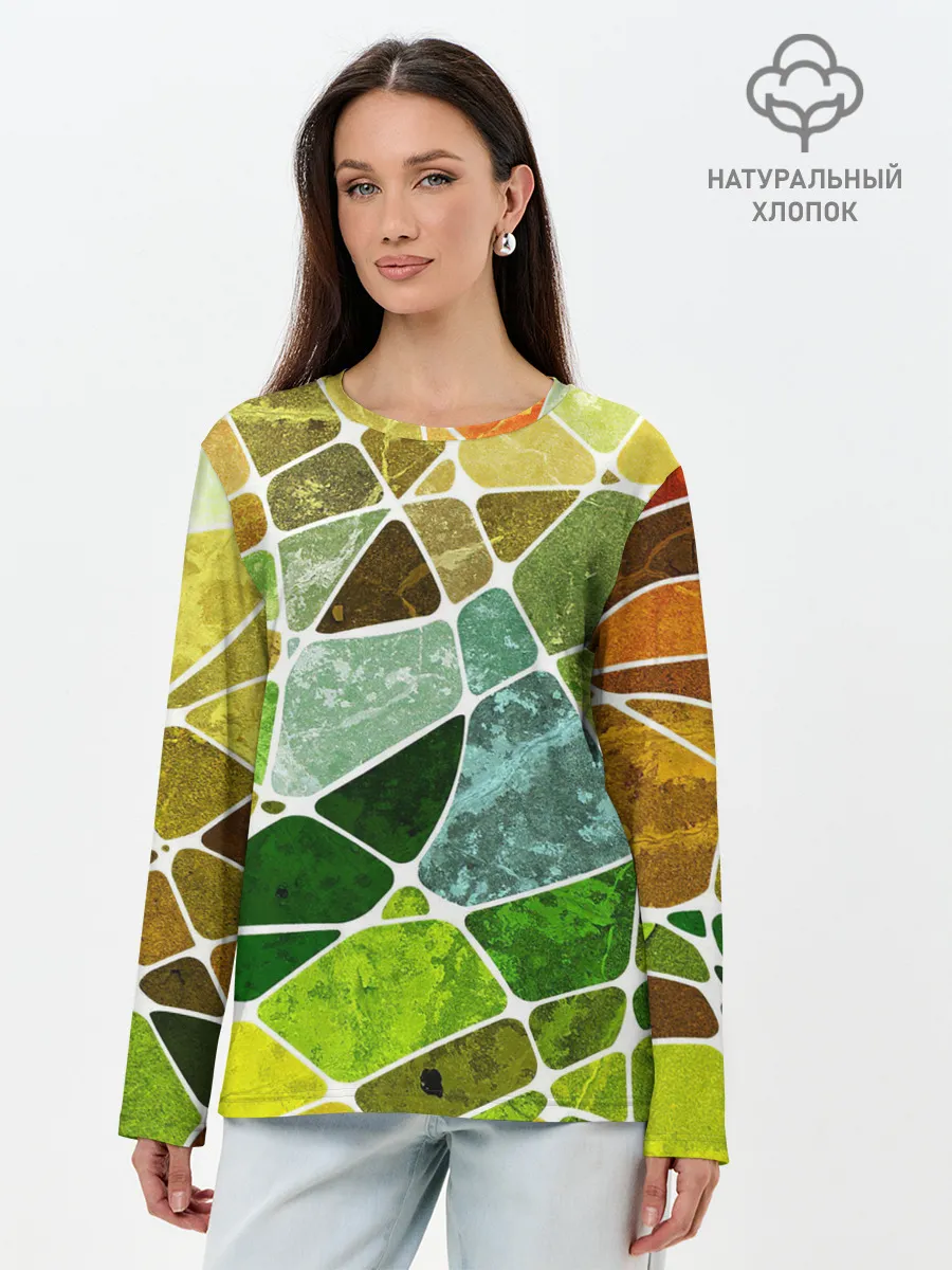 Лонгслив женский. Хлопок / Мозаика