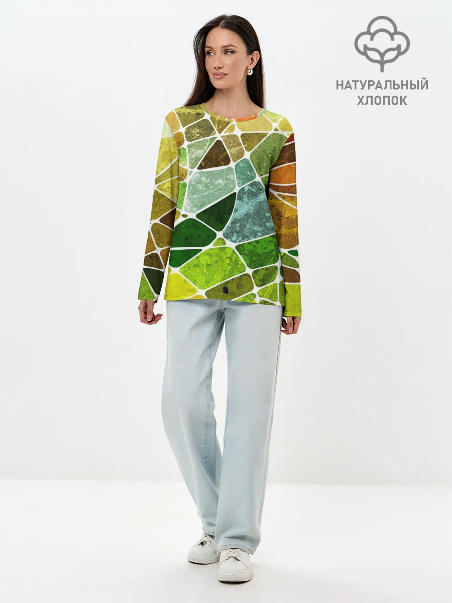 Лонгслив женский. Хлопок / Мозаика