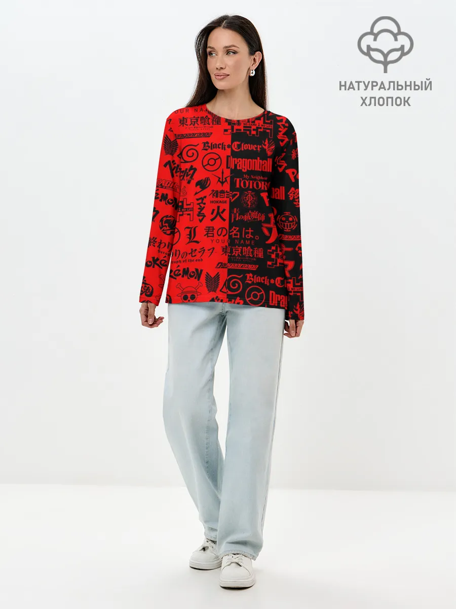 Лонгслив женский. Хлопок / ЛОГОТИПЫ АНИМЕ