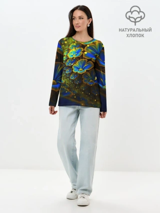 Лонгслив женский. Хлопок / Ночные Цветочки