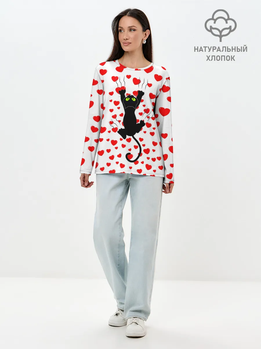 Лонгслив женский. Хлопок / Котейка