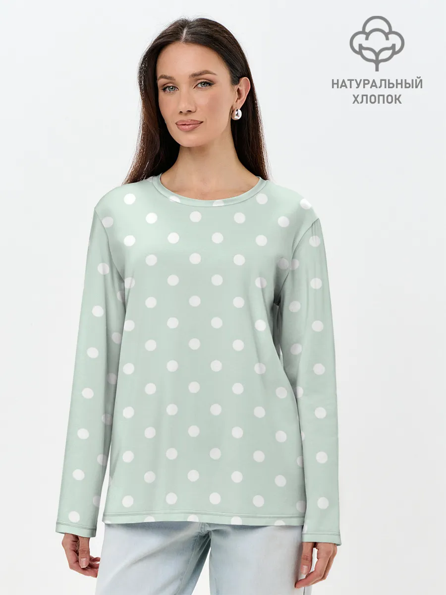 Лонгслив женский. Хлопок / белый горох