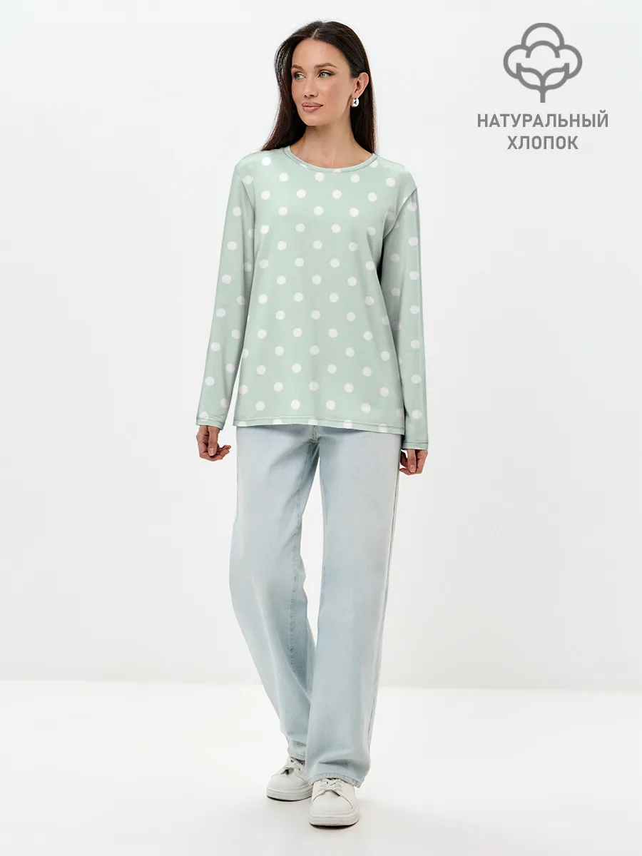 Лонгслив женский. Хлопок / белый горох