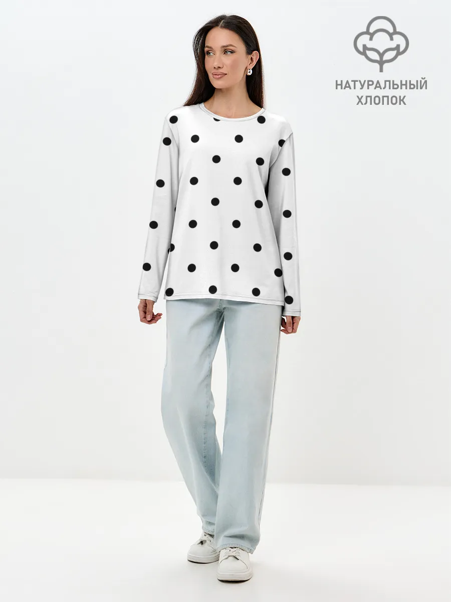 Лонгслив женский. Хлопок / горошек
