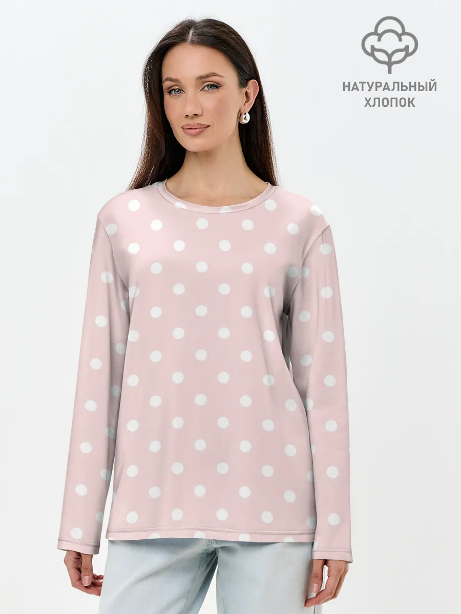 Лонгслив женский. Хлопок / мелкий горох
