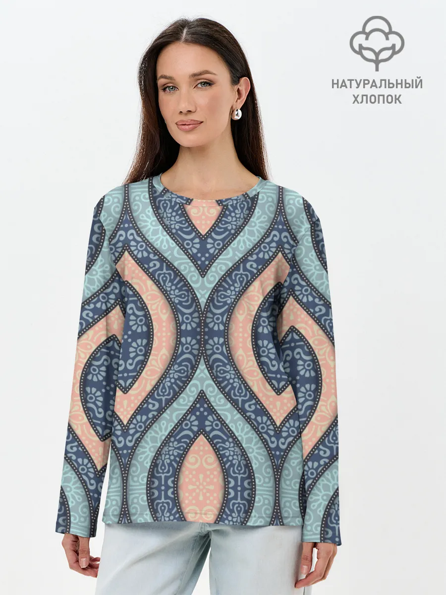 Лонгслив женский. Хлопок / Восточный орнамент