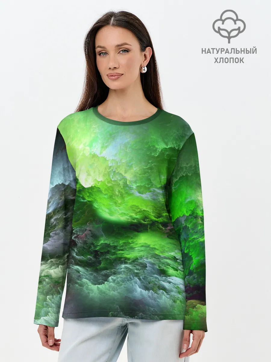 Лонгслив женский. Хлопок / GREEN SPACE | ЗЕЛЁНЫЙ КОСМОС