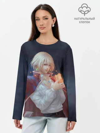 Лонгслив женский. Хлопок / Хаул и Кальцифер