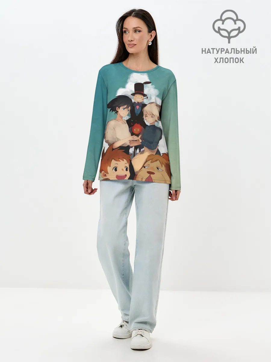 Лонгслив женский. Хлопок / Хаул, Софи, Кальцифер и другие