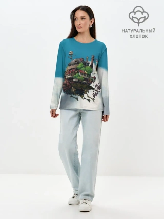 Лонгслив женский. Хлопок / Ходячий замок в облаках