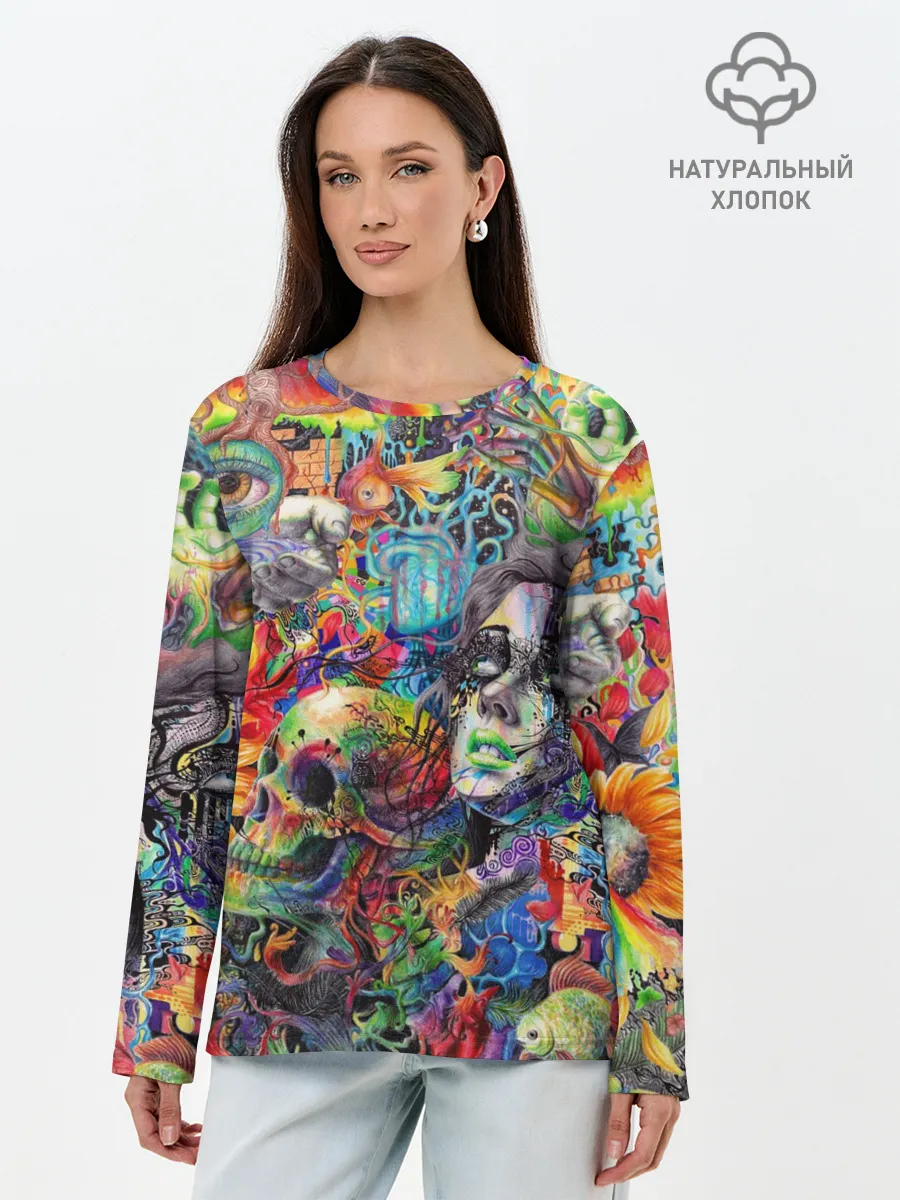 Лонгслив женский. Хлопок / Психоделическое искусство