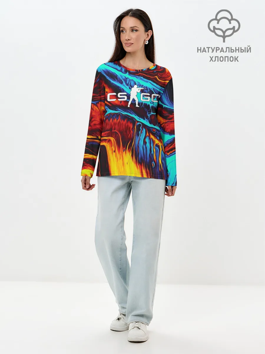Лонгслив женский. Хлопок / CS GO STRIPES FLAME | КС ГО ПЛАМЯ