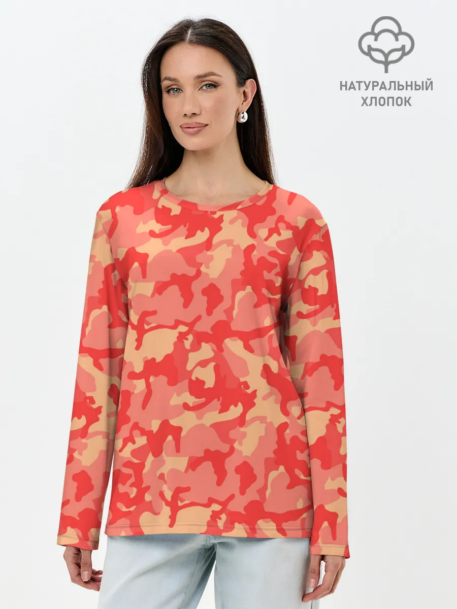 Лонгслив женский. Хлопок / Оранжевый камуфляж