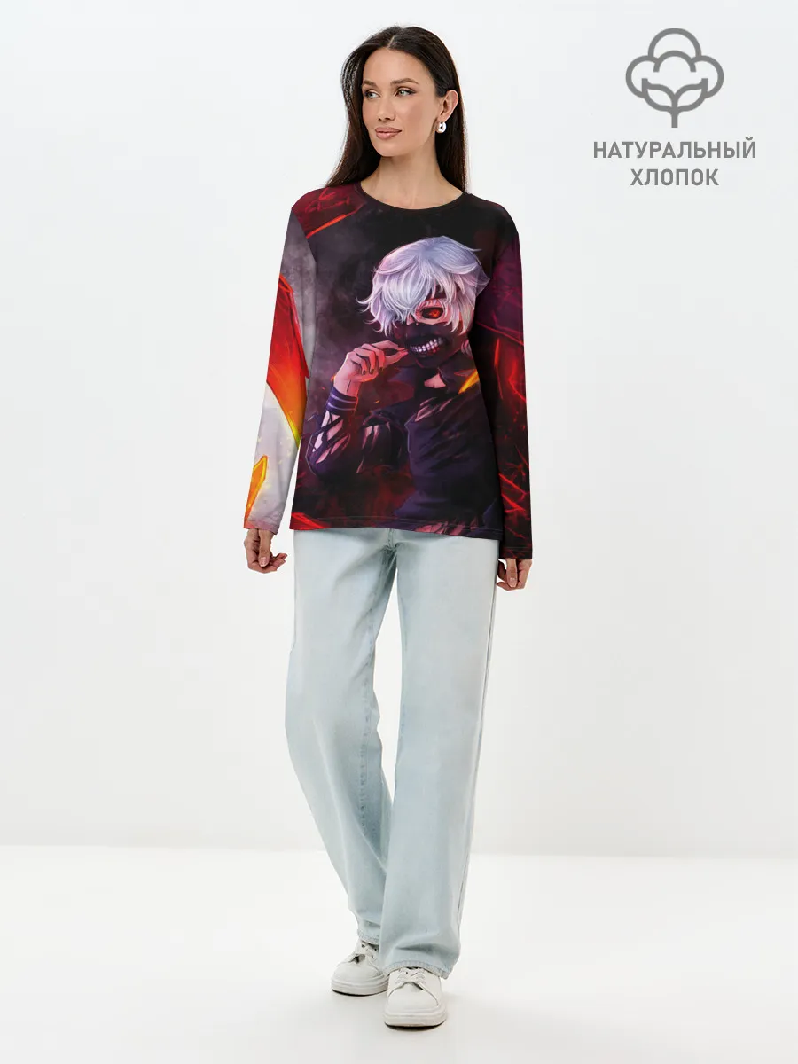 Лонгслив женский. Хлопок / Ken Kaneki красные жала