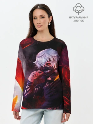 Лонгслив женский. Хлопок / Ken Kaneki красные жала