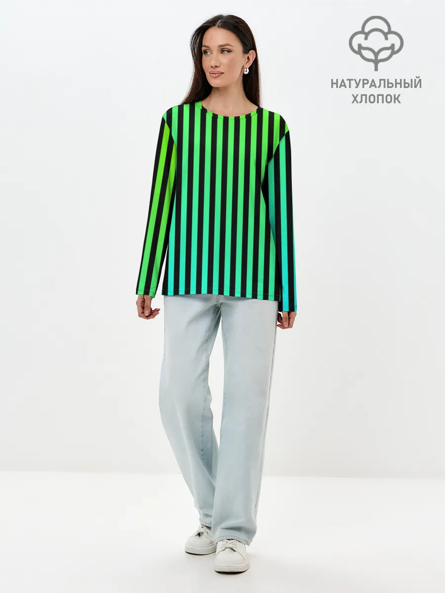 Лонгслив женский. Хлопок / Пикси полосы