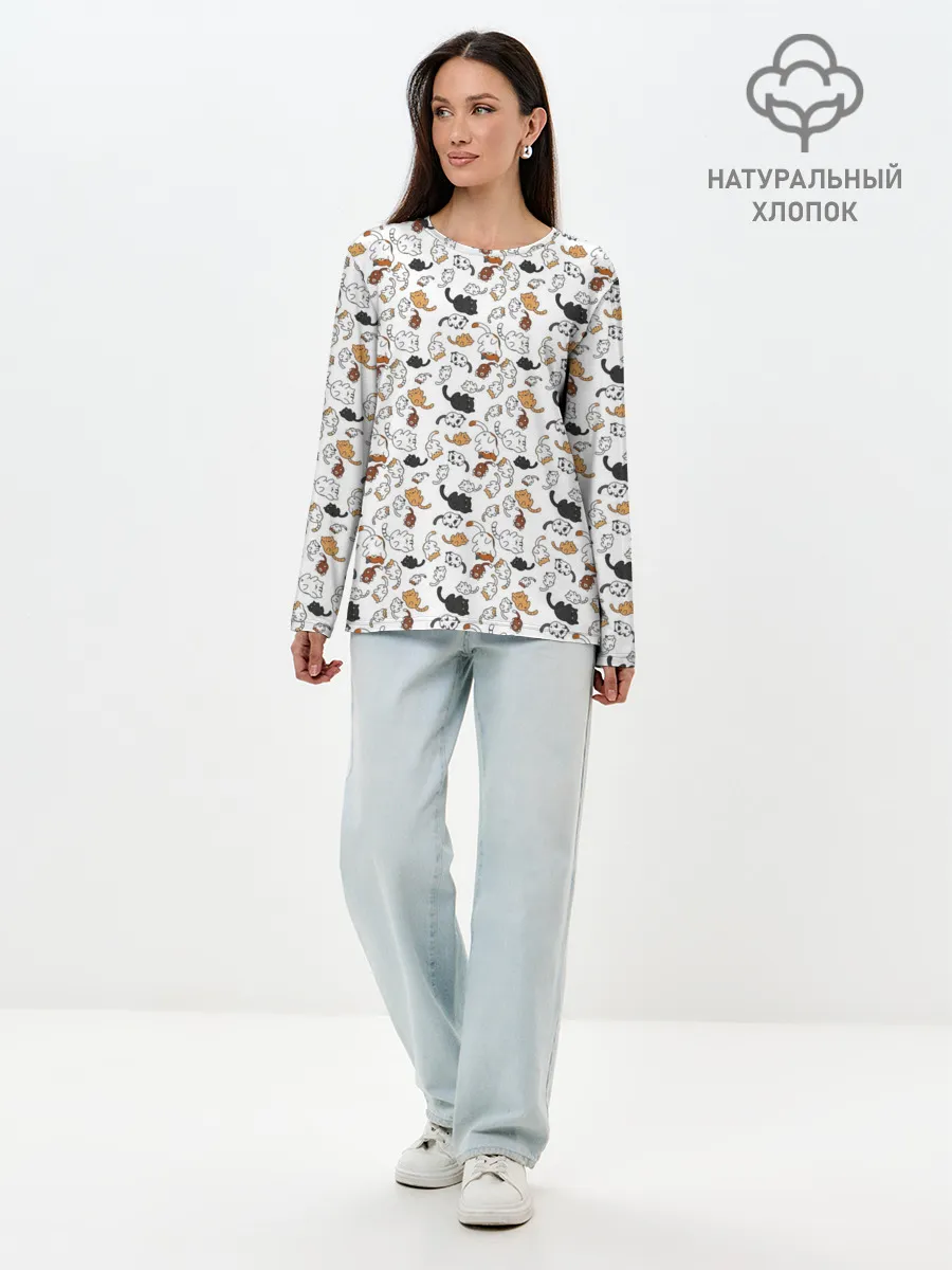 Лонгслив женский. Хлопок / Котики