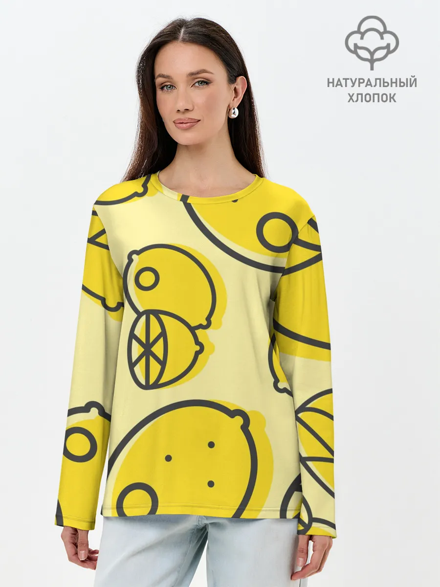 Лонгслив женский. Хлопок / Лимончики