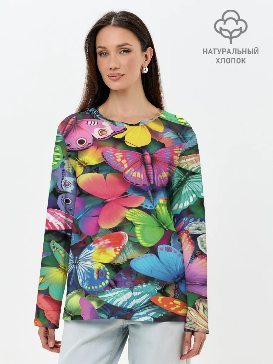 Лонгслив женский. Хлопок / Радужный рой