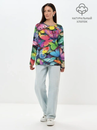 Лонгслив женский. Хлопок / Радужный рой