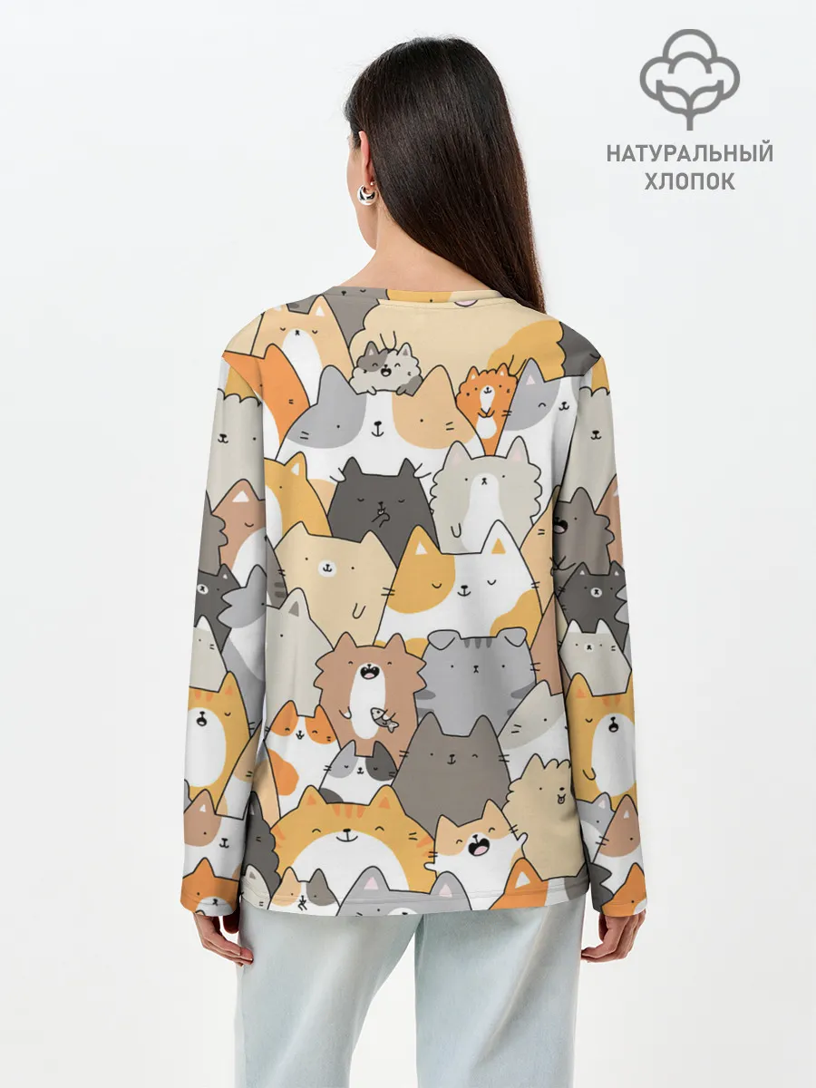 Лонгслив женский. Хлопок / Кошачья стая