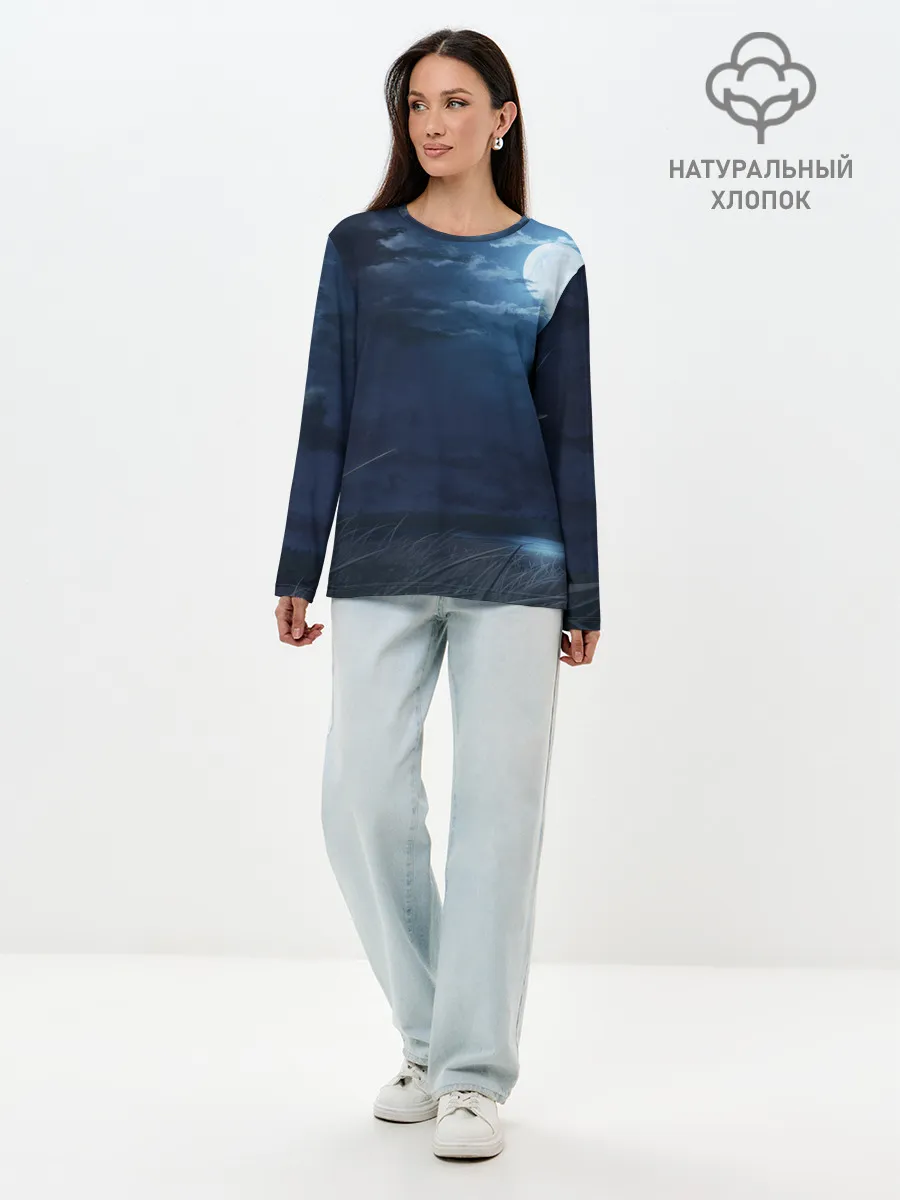 Лонгслив женский. Хлопок / Ночное поле