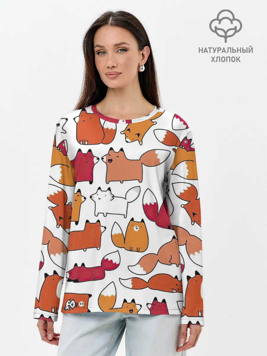 Лонгслив женский. Хлопок / Милые лисы