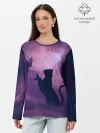 Лонгслив женский. Хлопок / Бабочка кот силуэт фиолетовый