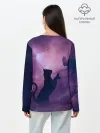 Лонгслив женский. Хлопок / Бабочка кот силуэт фиолетовый