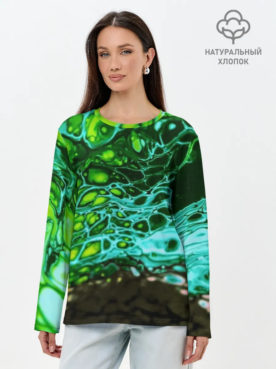 Лонгслив женский. Хлопок / Кислотные разводы краски