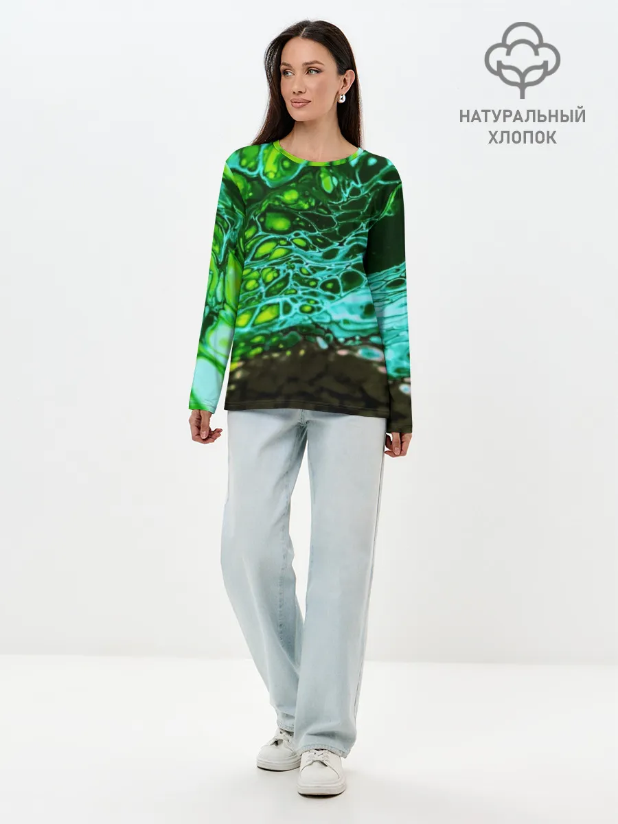 Лонгслив женский. Хлопок / Кислотные разводы краски