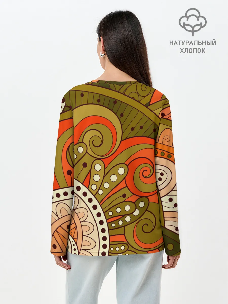 Лонгслив женский. Хлопок / Детский оранжево-болотный