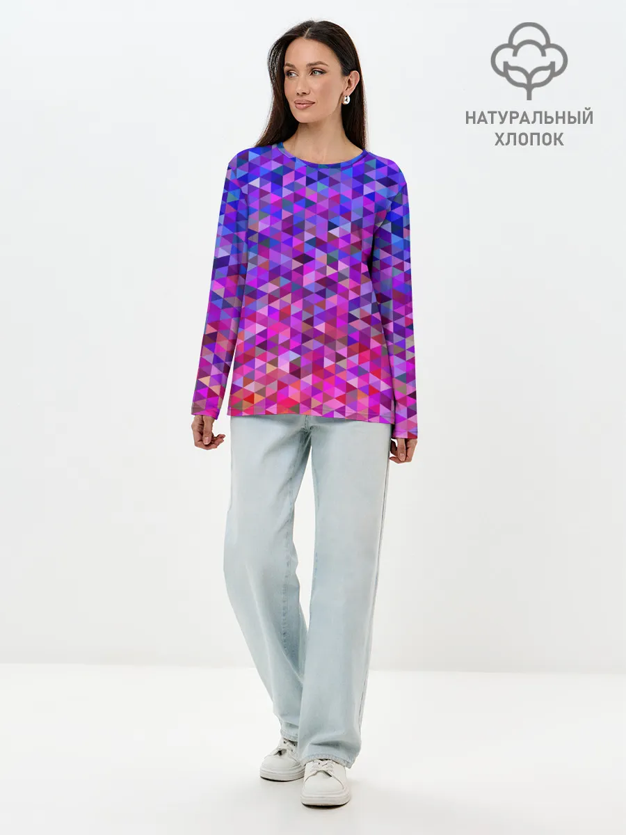 Лонгслив женский. Хлопок / Треугольники мозаика пиксели