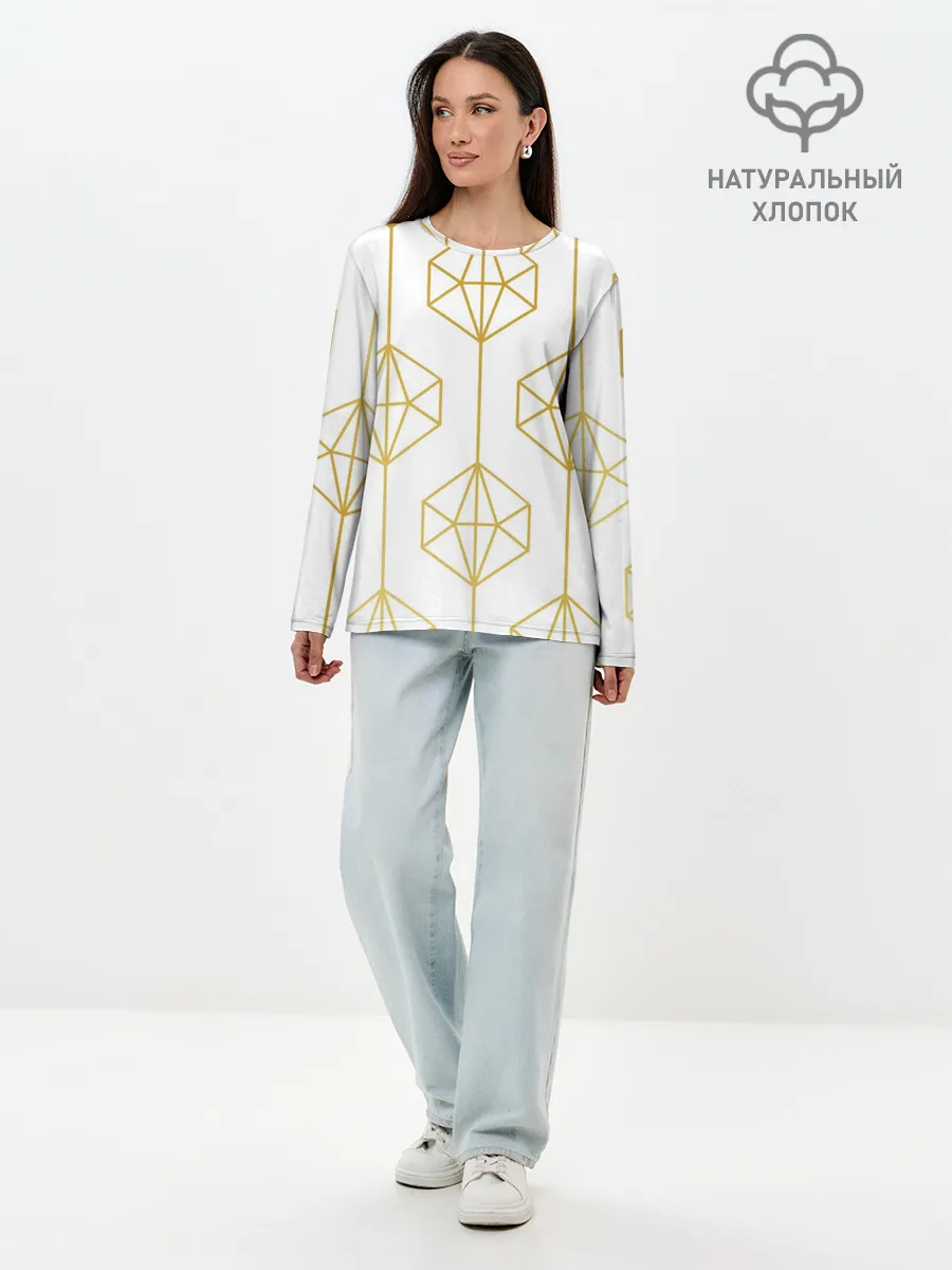 Лонгслив женский. Хлопок / Геометрический орнамент золото
