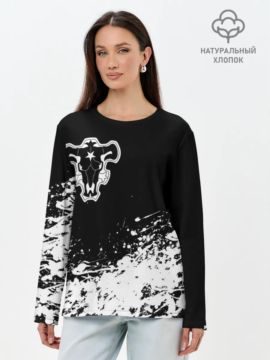 Лонгслив женский. Хлопок / Черный Клевер