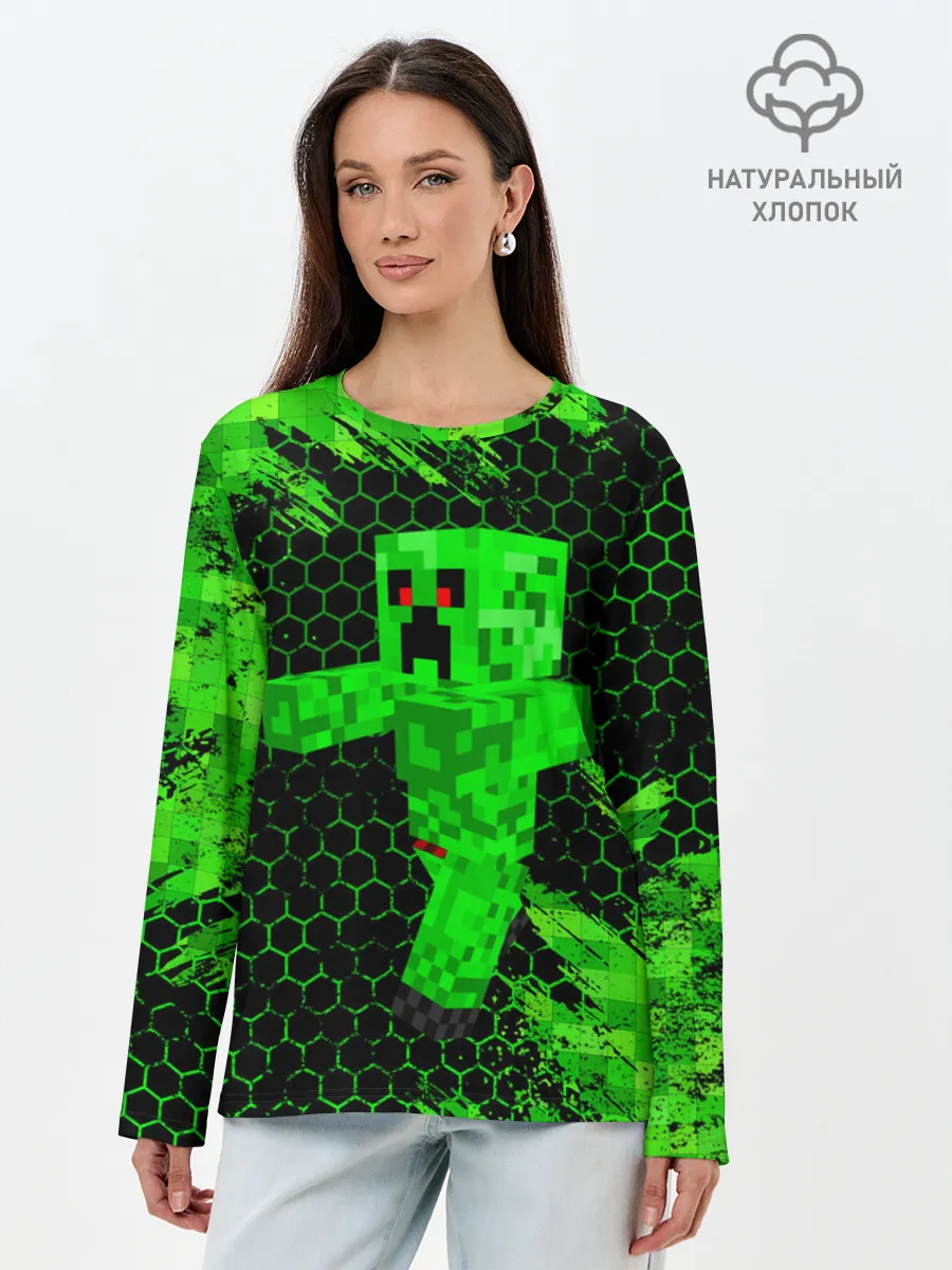 Лонгслив женский. Хлопок / MINECRAFT CREEPER