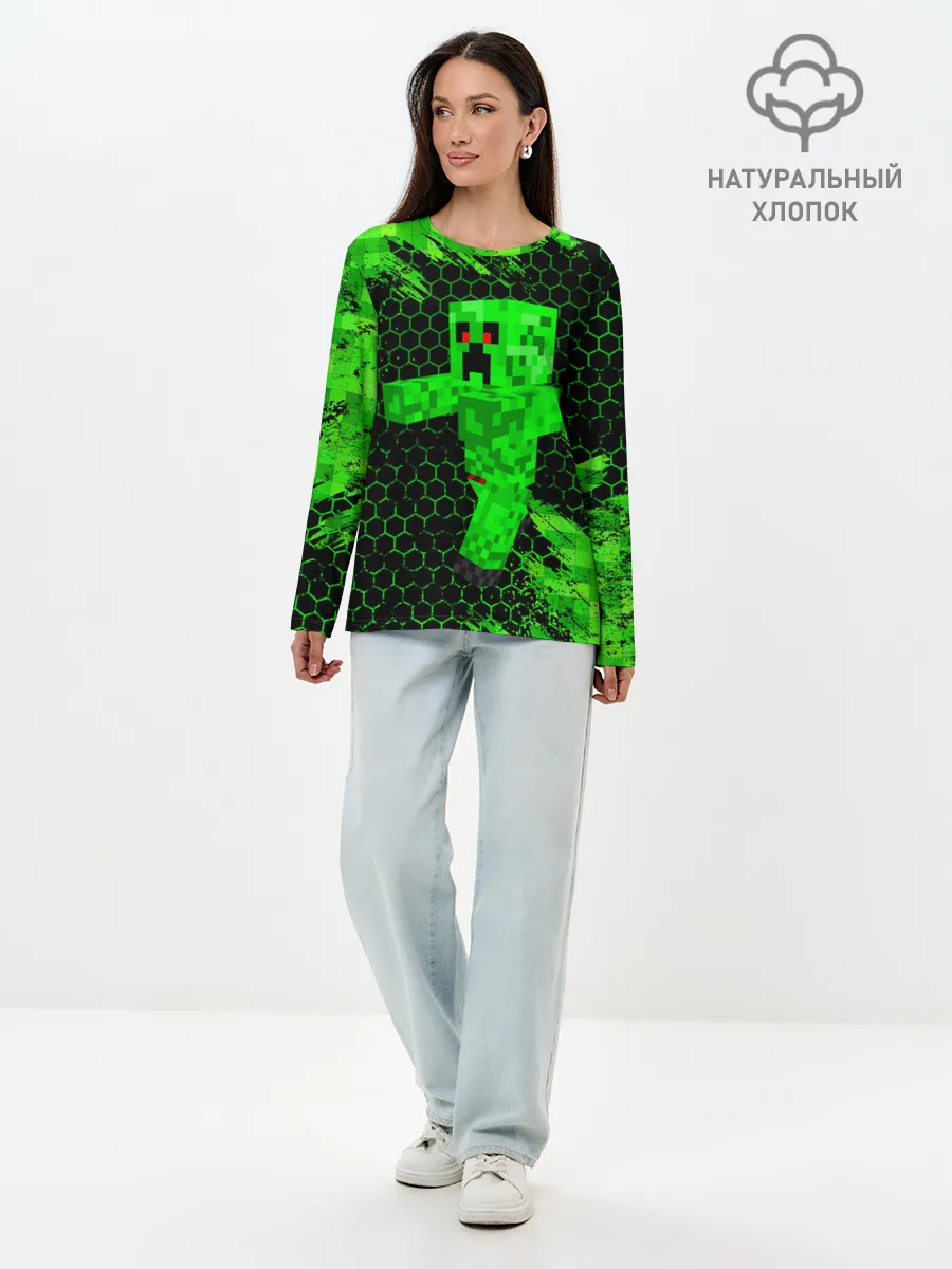 Лонгслив женский. Хлопок / MINECRAFT CREEPER