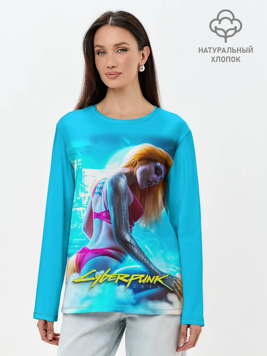 Лонгслив женский. Хлопок / CYBERPUNK 2077