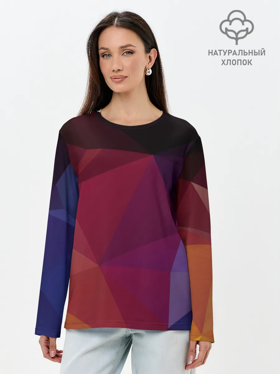 Лонгслив женский. Хлопок / Полигональный фон