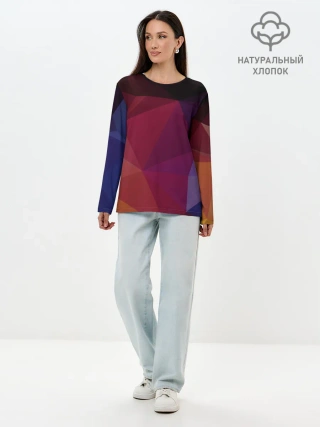 Лонгслив женский. Хлопок / Полигональный фон