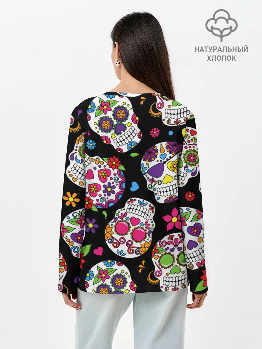 Лонгслив женский. Хлопок / Шальные черепа