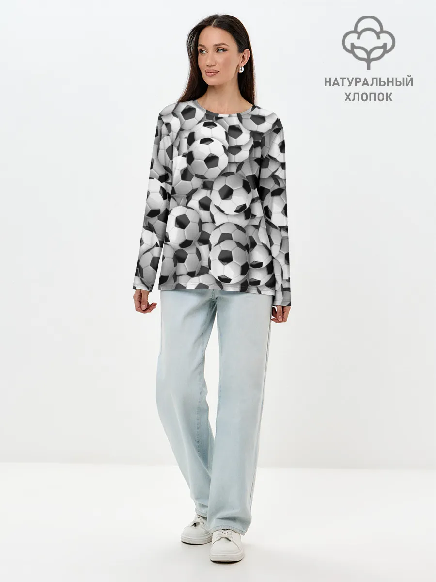 Лонгслив женский. Хлопок / футбольные мячи много