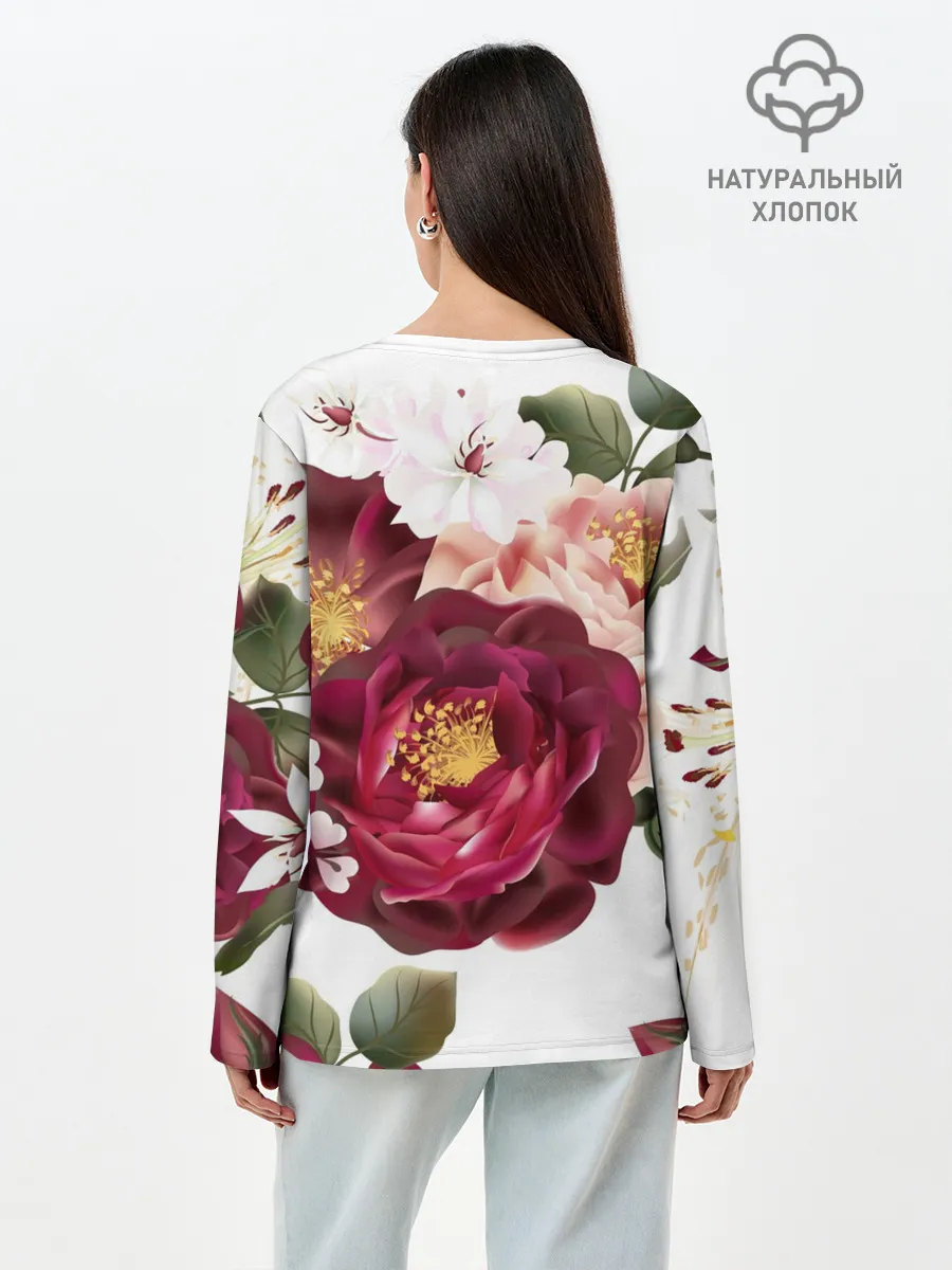 Лонгслив женский. Хлопок / Розы
