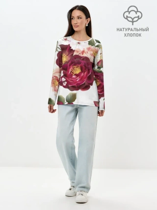 Лонгслив женский. Хлопок / Розы