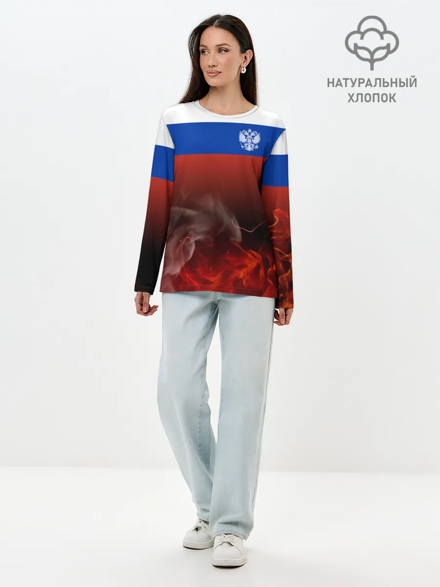 Лонгслив женский. Хлопок / Россия огонь