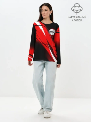 Лонгслив женский. Хлопок / KIMETSU NO YAIBA маленький лого