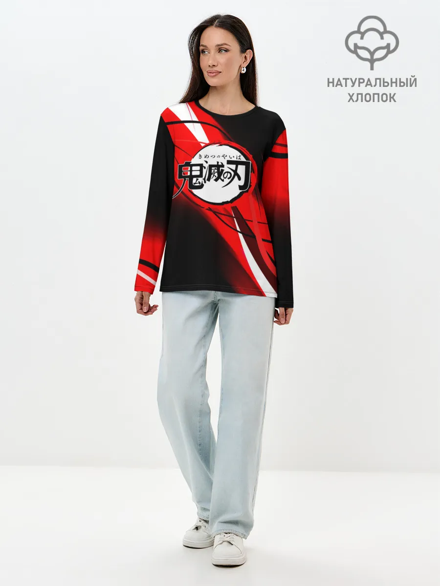 Лонгслив женский. Хлопок / KIMETSU NO YAIBA абстракция